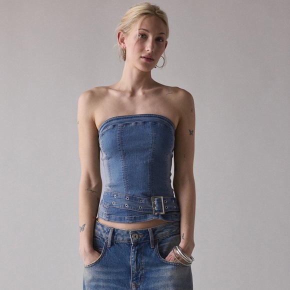 Urban Outfitters Tops - Silence+Noise Mia Belted Buckle Denim Tube Top Urban Outfitters Size Small Y2K